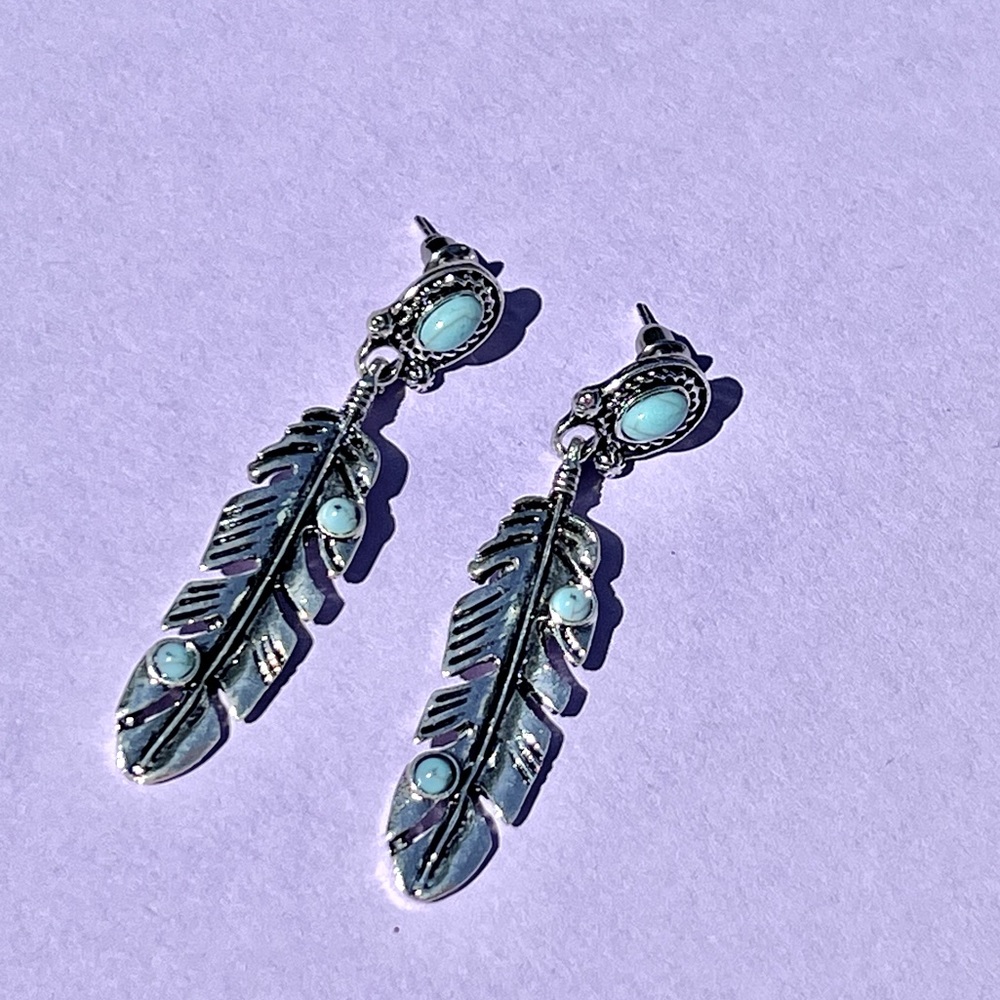 Turquoise feather dangle earrings